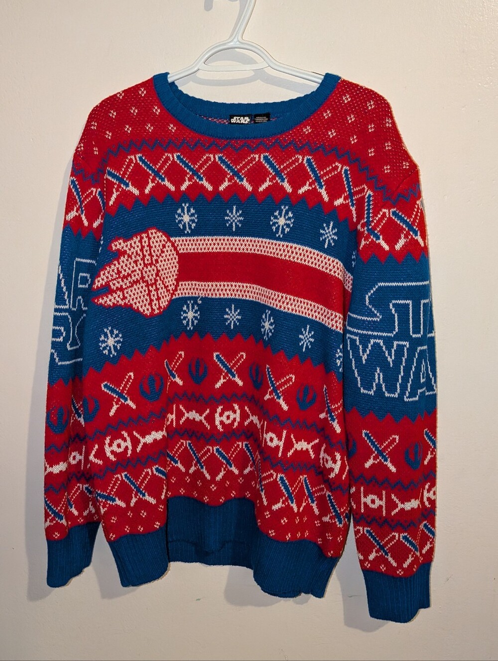 Star Wars Men's Red and Blue Holiday Crewneck Sweater